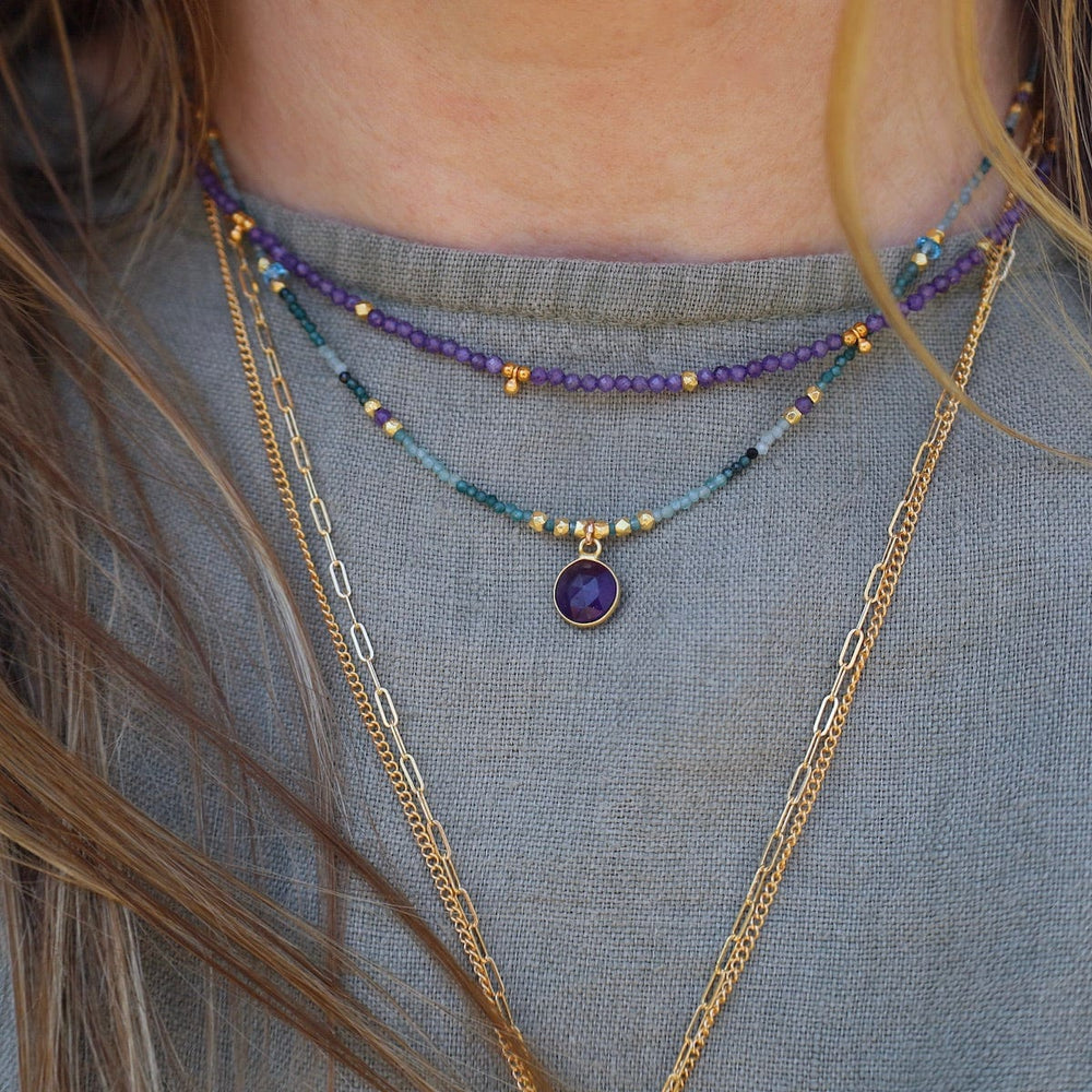 NKL-GF Tiny Ball Charm Necklace in Amethyst