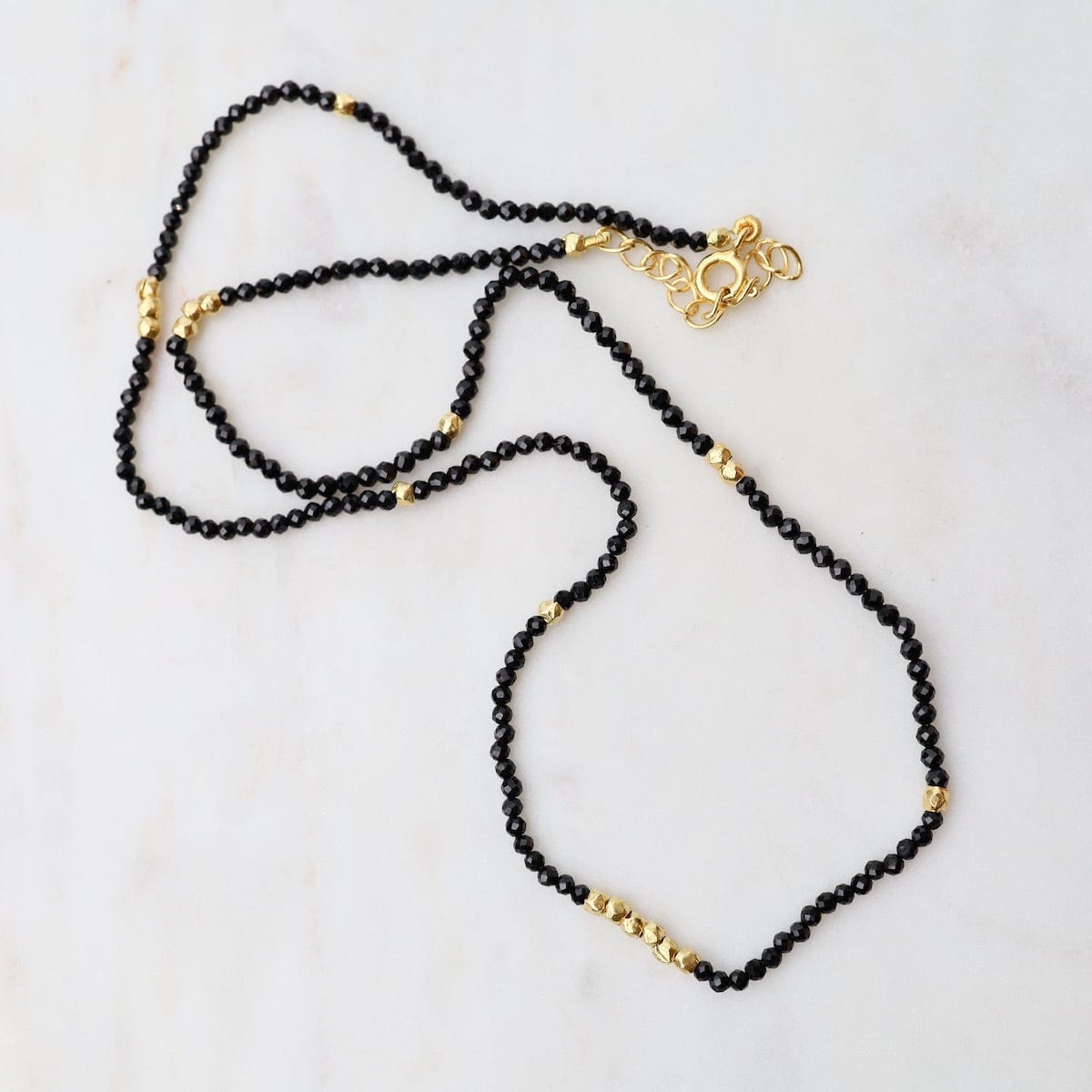 Load image into Gallery viewer, NKL-GF Tiny Black Spinel &amp;amp; Gold Nugget Beaded Necklace
