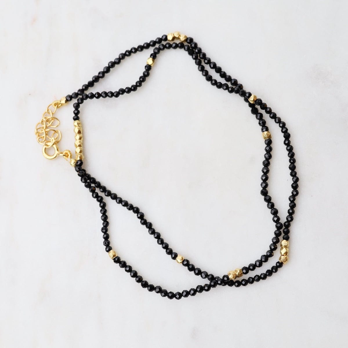 NKL-GF Tiny Black Spinel & Gold Nugget Beaded Necklace