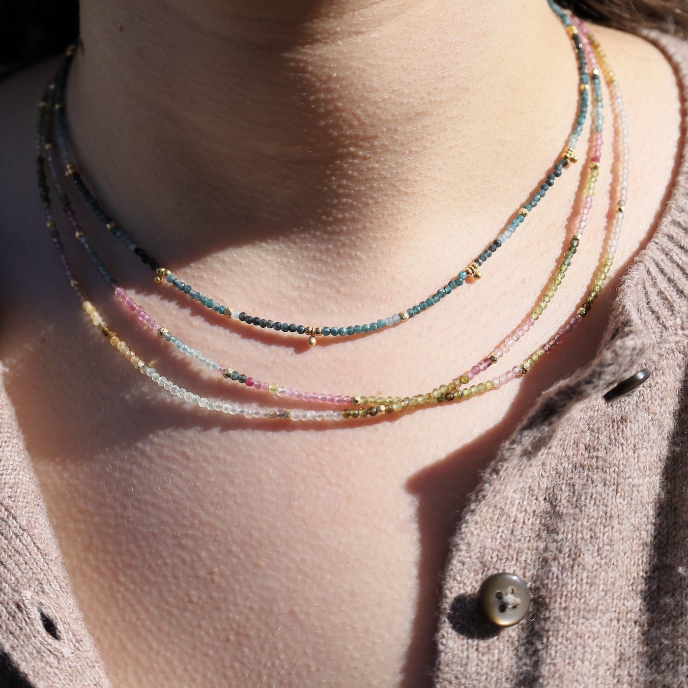 NKL-GF Tiny Gold Balls Charm Necklace in Grandidierite