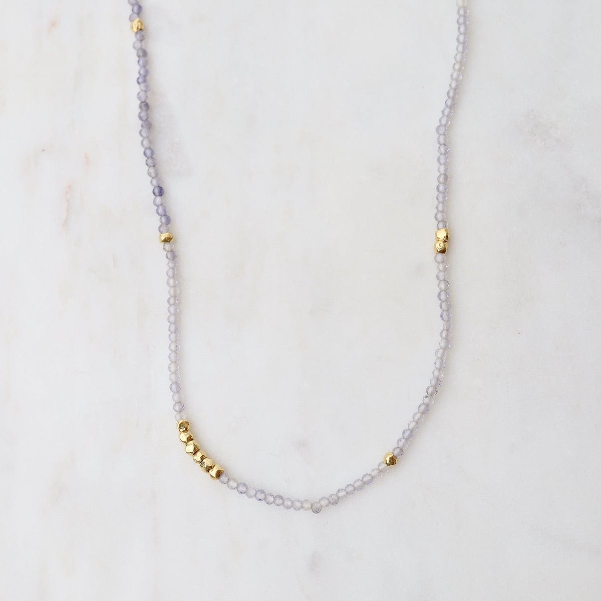 NKL-GF Tiny Iolite & Gold Nugget Beaded Necklace