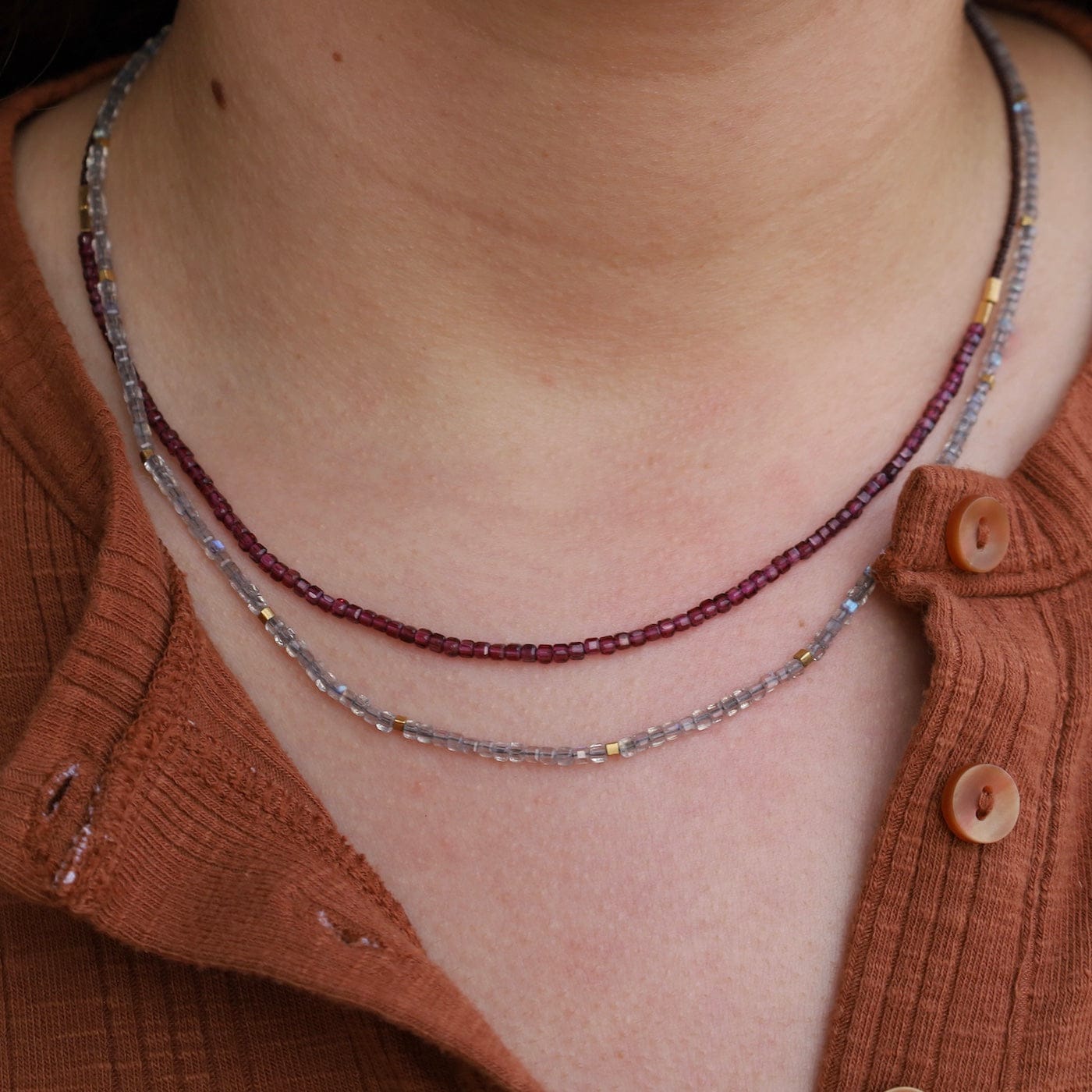 NKL-GF Tiny Labradorite Cubes With Gold Vermeil Necklace
