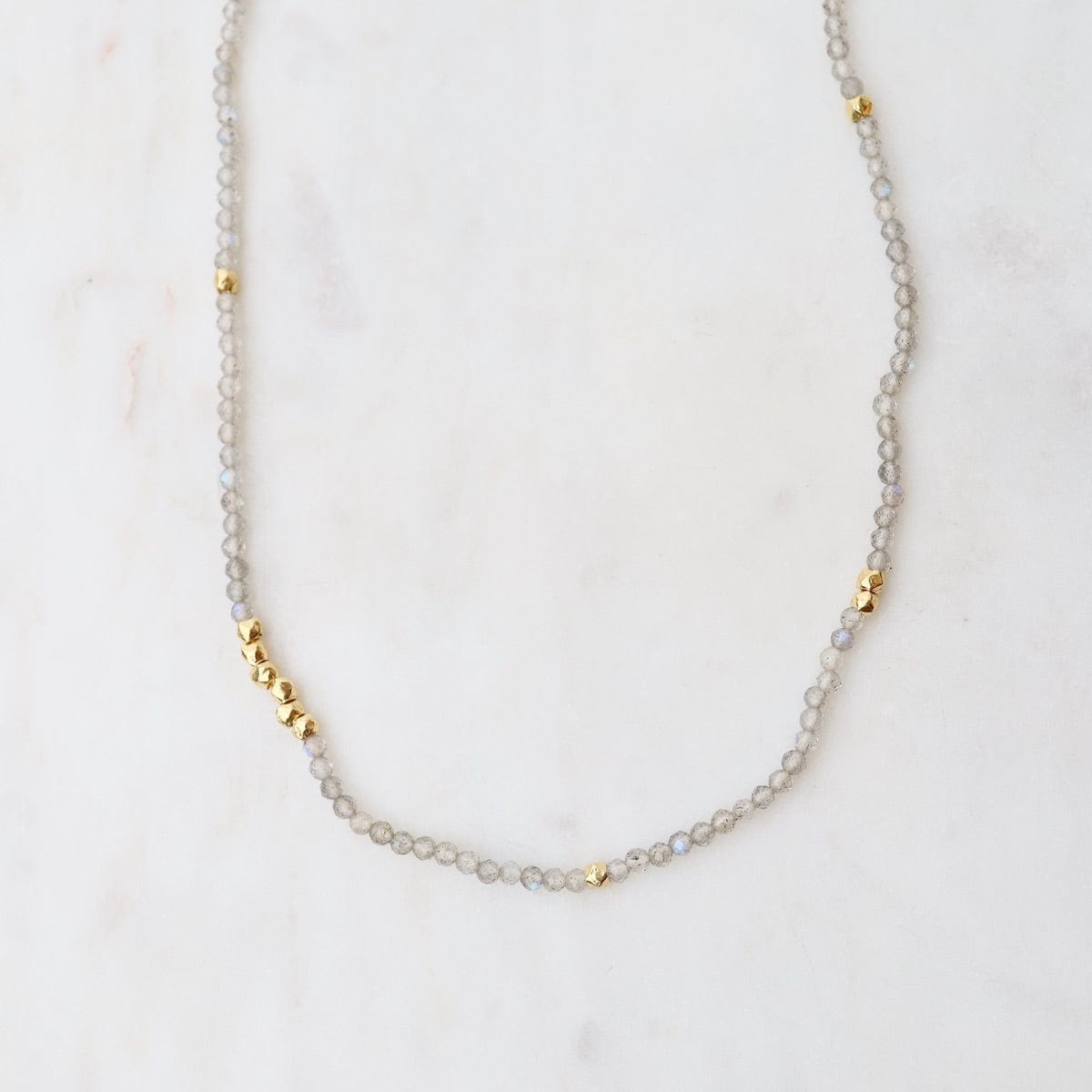 NKL-GF Tiny Labradorite & Gold Nugget Beaded Necklace