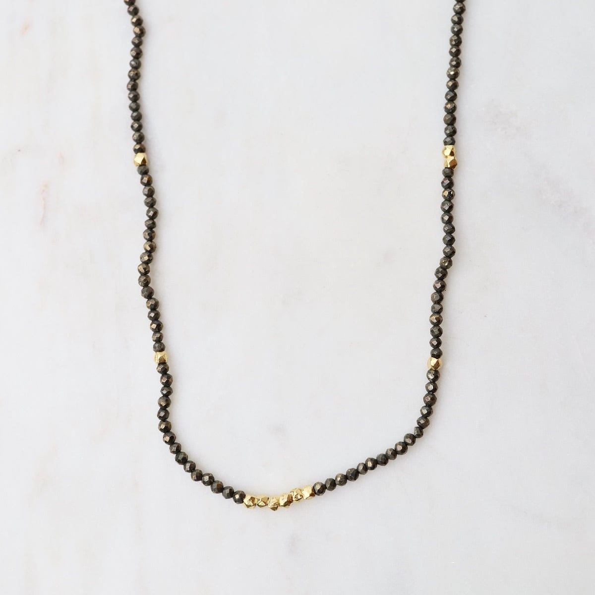 NKL-GF Tiny Pyrite & Gold Nugget Beaded Necklace