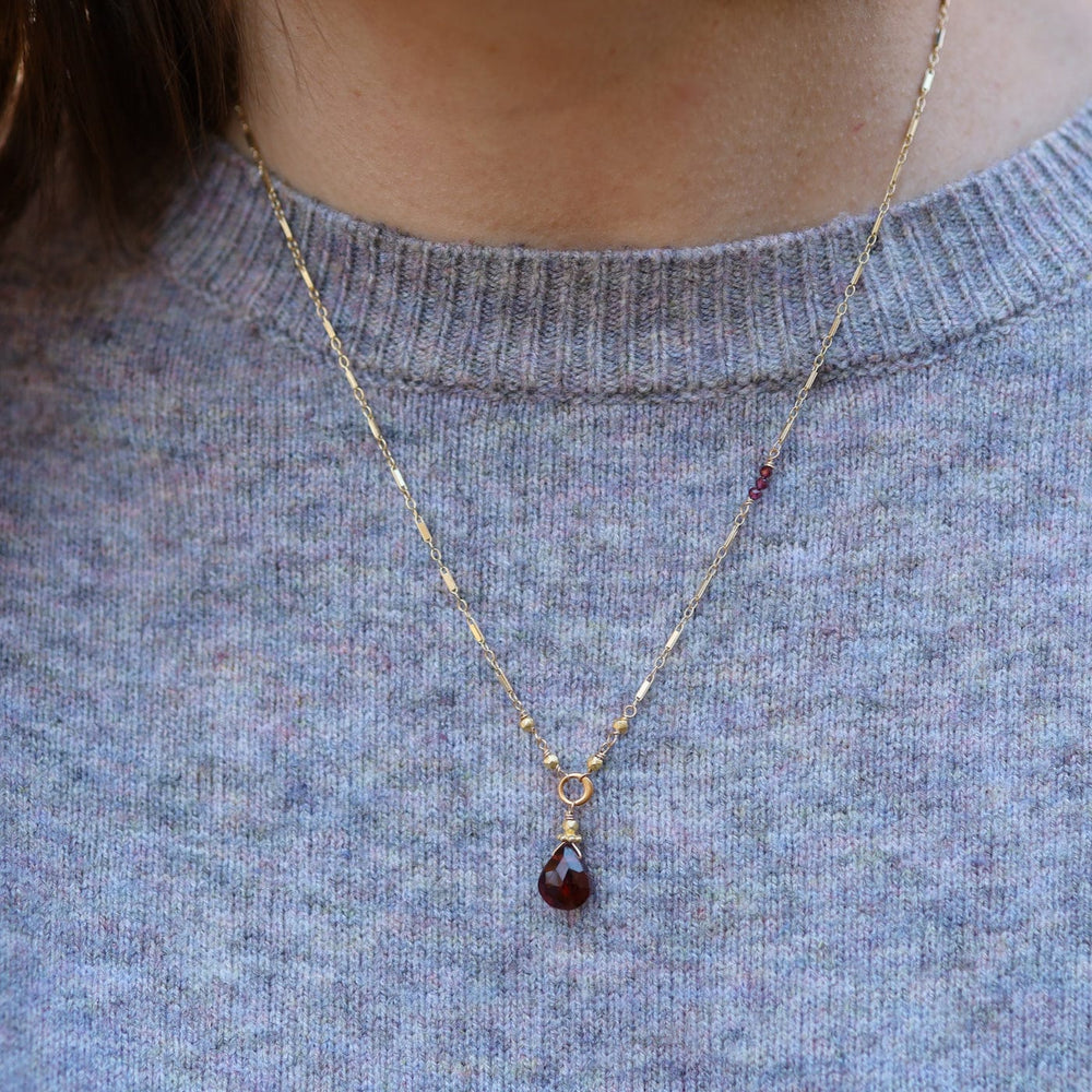 NKL-GF Tiny Red Garnet Drop Necklace