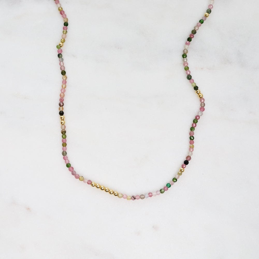 NKL-GF Tiny Semi-precious Stone & Gold Nugget Beaded Neck