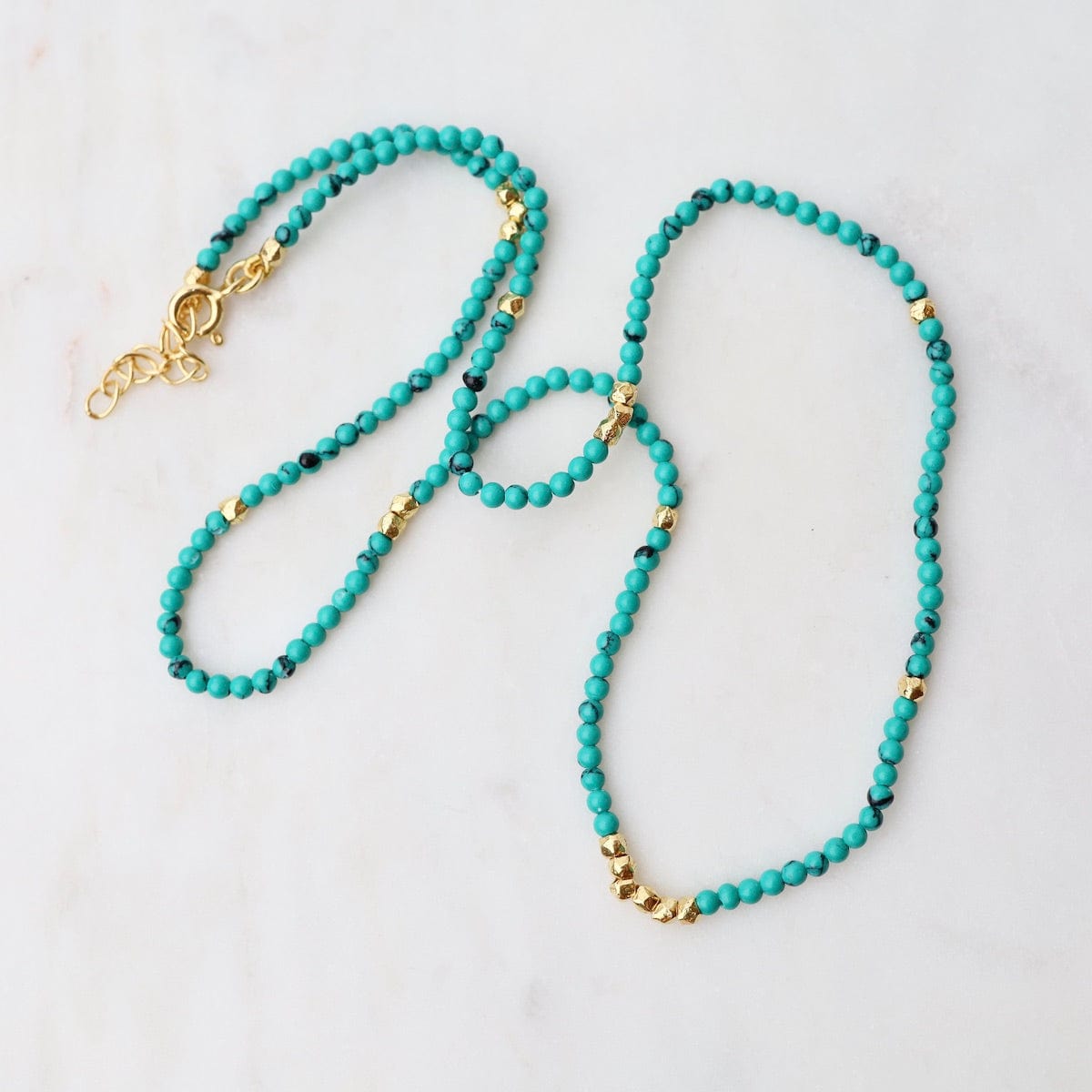 Tiny Turquoise Gold Nugget Beaded Necklace – Dandelion Jewelry
