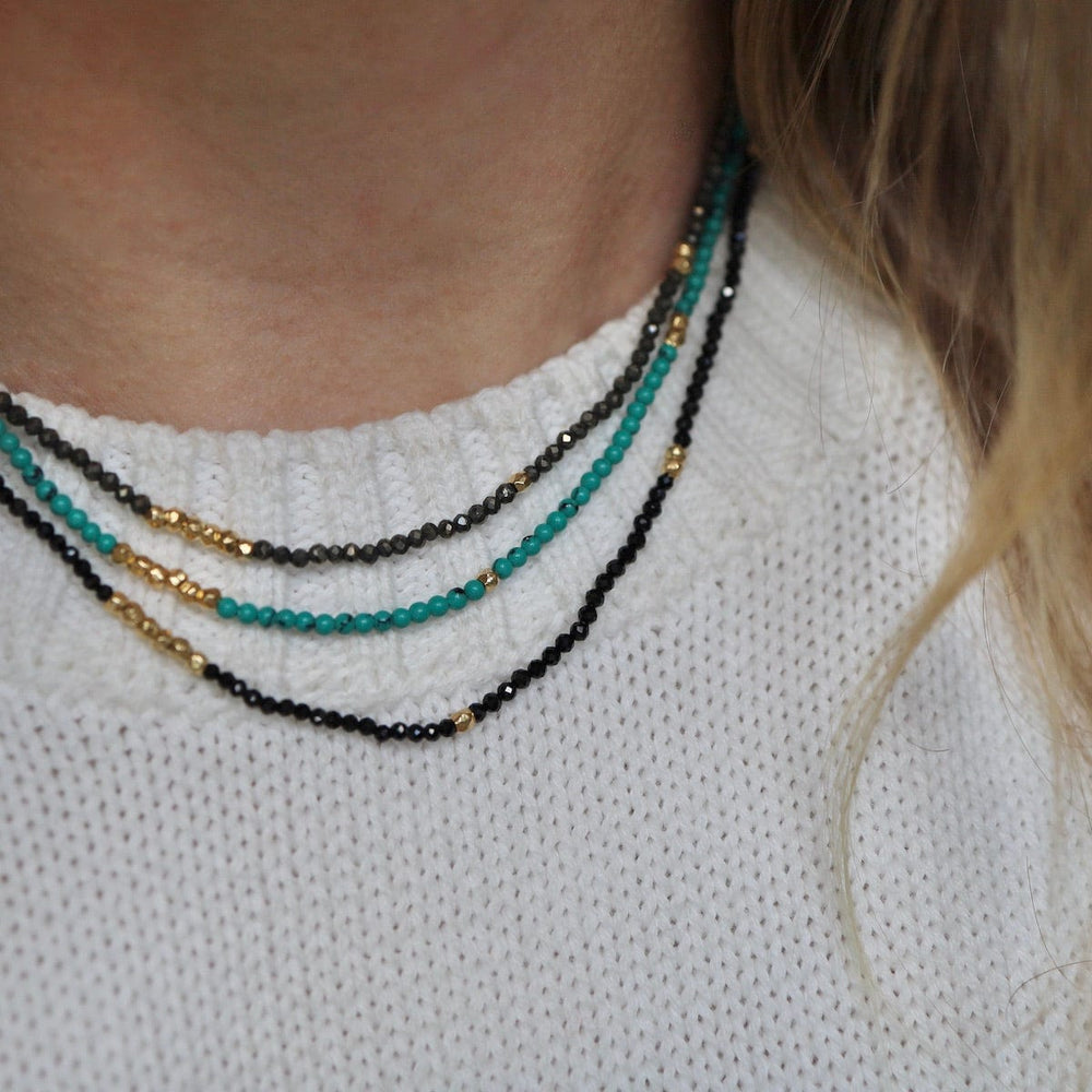 NKL-GF Tiny Turquoise & Gold Nugget Beaded Necklace