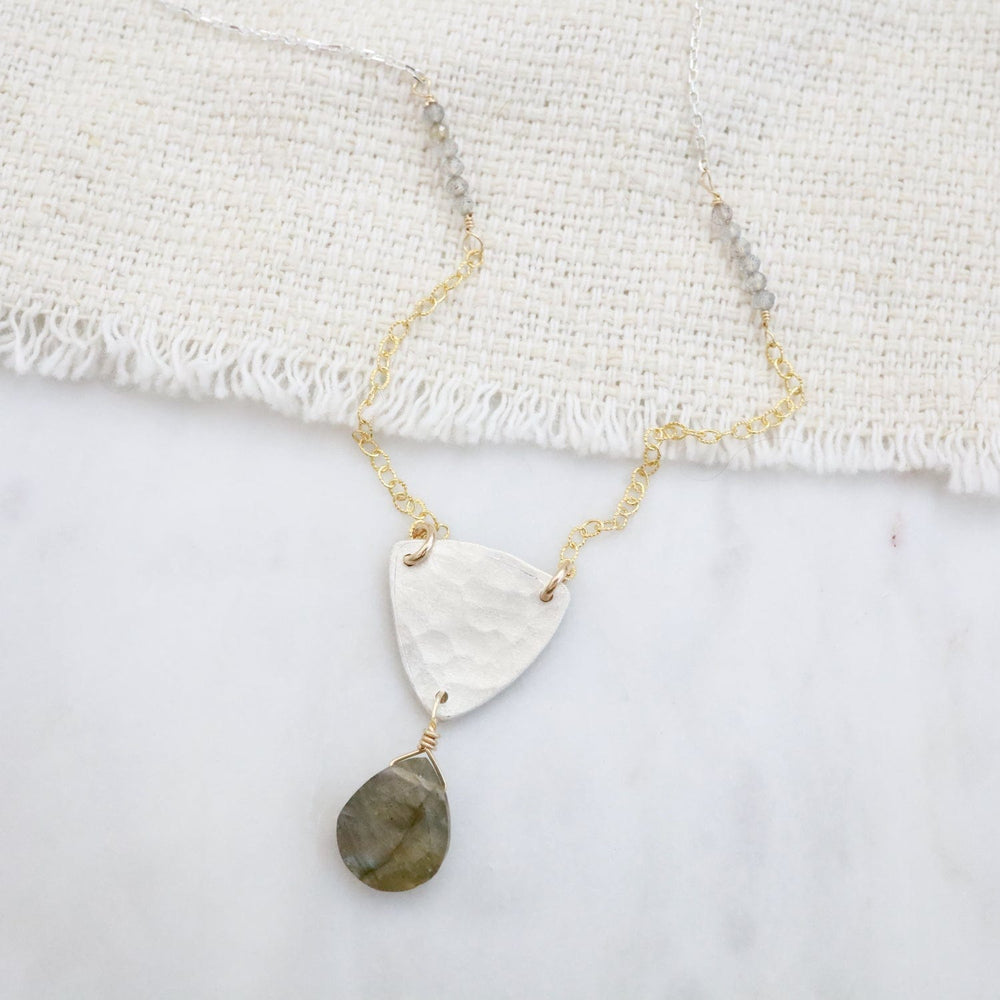 NKL-GF Triangle Shield with Labradorite Drop Pendant Necklace