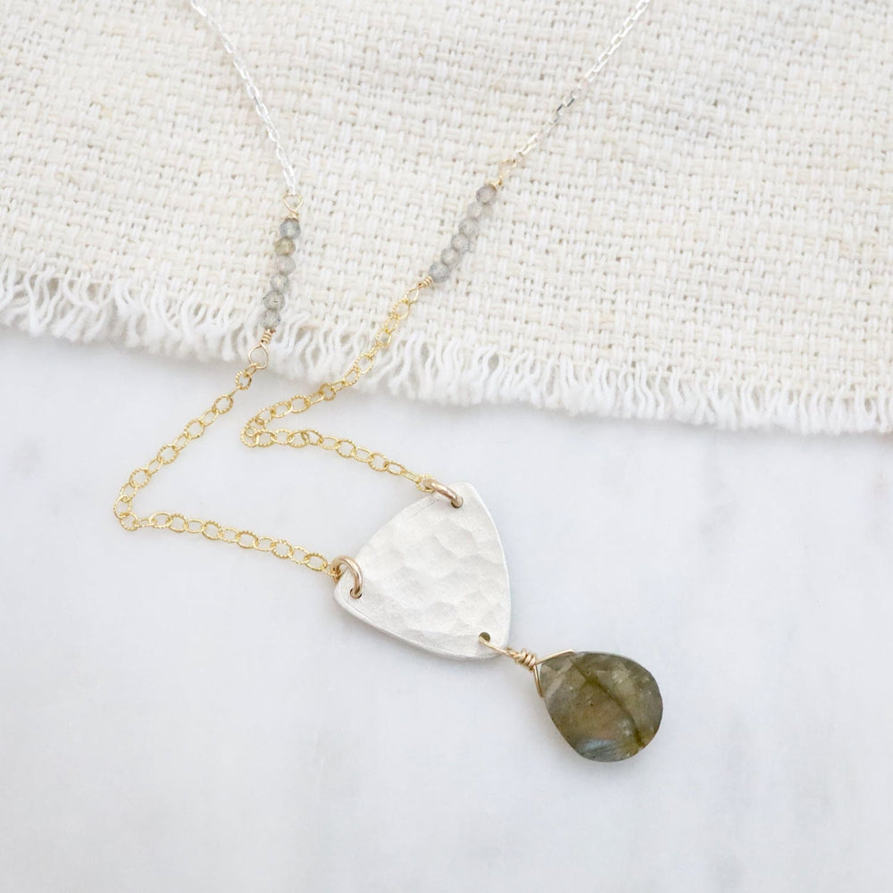 
                  
                    NKL-GF Triangle Shield with Labradorite Drop Pendant Necklace
                  
                