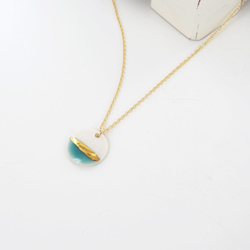 NKL-GF Turquoise Gold Striped Circle Necklace