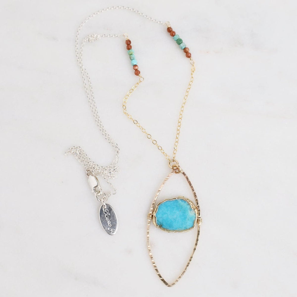 
                  
                    NKL-GF Turquoise & Goldstone Petal pendant Necklace
                  
                