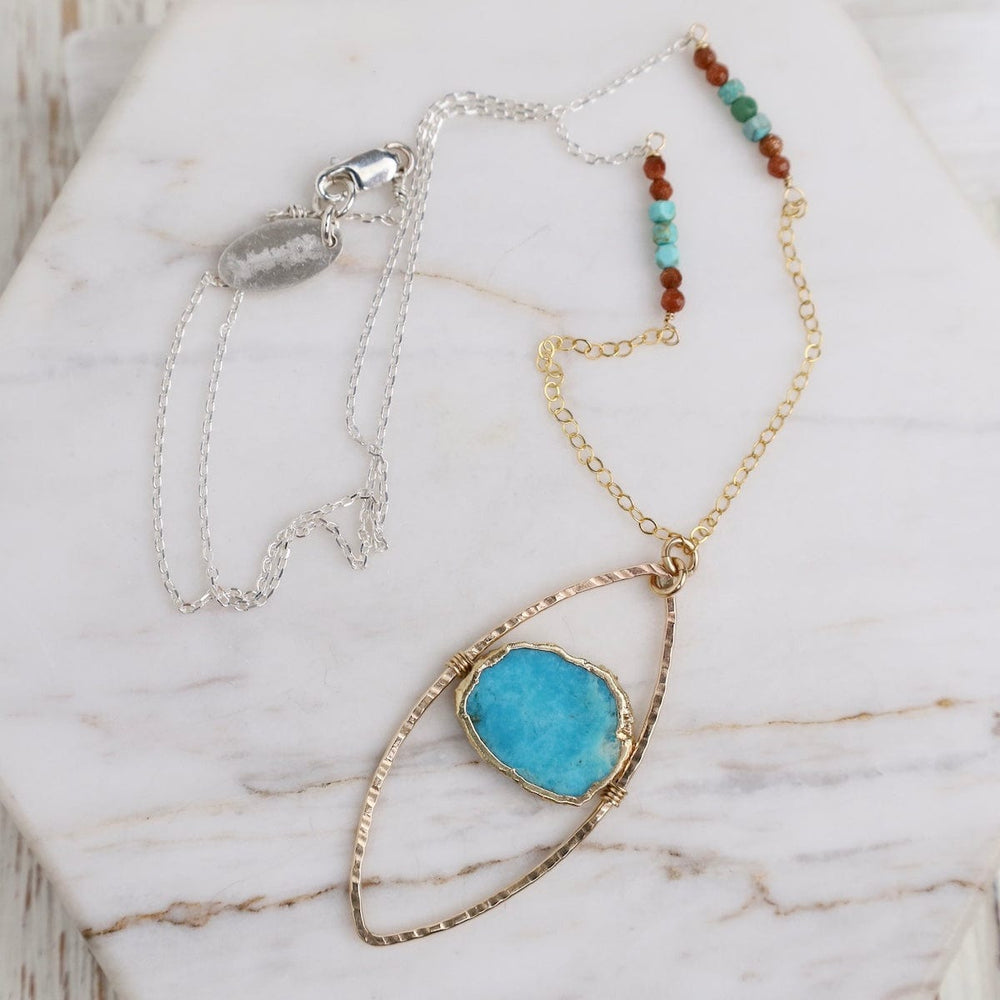 
                  
                    NKL-GF Turquoise & Goldstone Petal pendant Necklace
                  
                