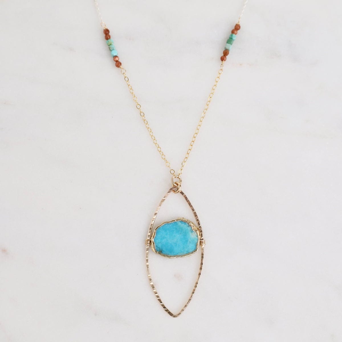 NKL-GF Turquoise & Goldstone Petal pendant Necklace