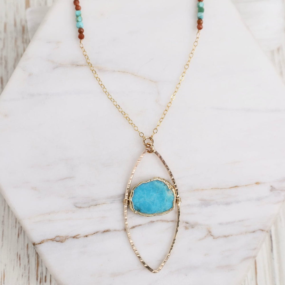 
                  
                    NKL-GF Turquoise & Goldstone Petal pendant Necklace
                  
                