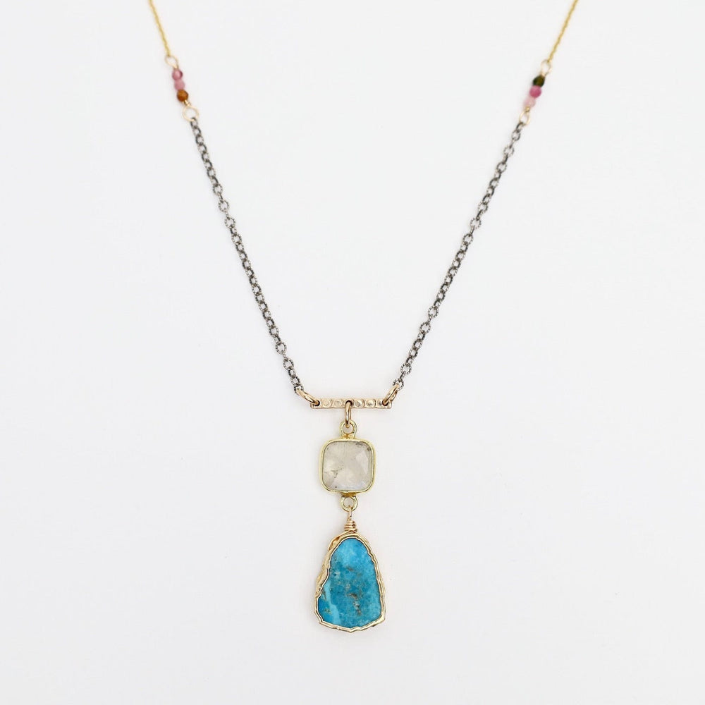 
                      
                        NKL-GF Turquoise & Moonstone Slice Pendant Necklace
                      
                    