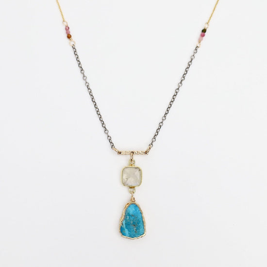 Load image into Gallery viewer, NKL-GF Turquoise &amp;amp; Moonstone Slice Pendant Necklace
