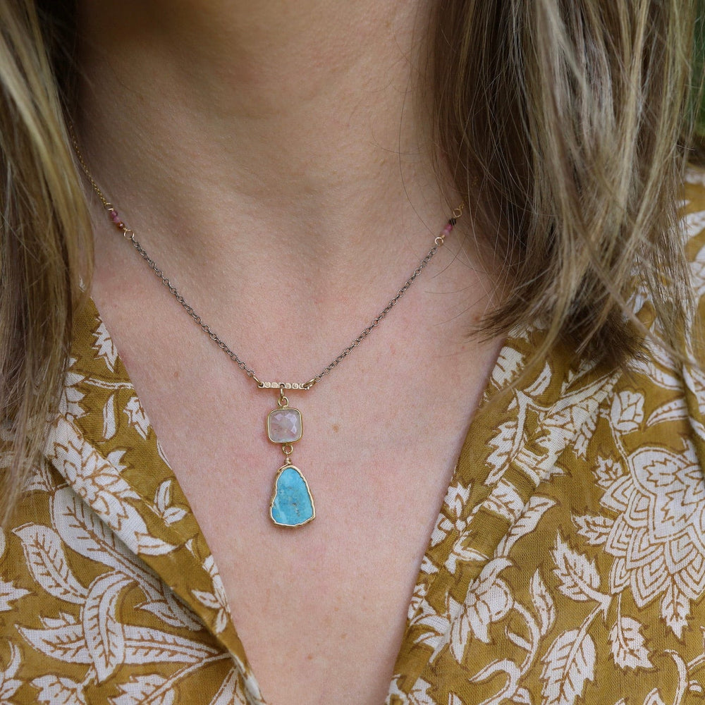 
                      
                        NKL-GF Turquoise & Moonstone Slice Pendant Necklace
                      
                    