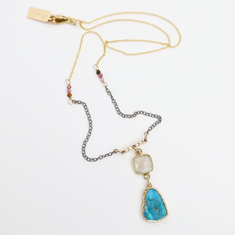 
                      
                        NKL-GF Turquoise & Moonstone Slice Pendant Necklace
                      
                    