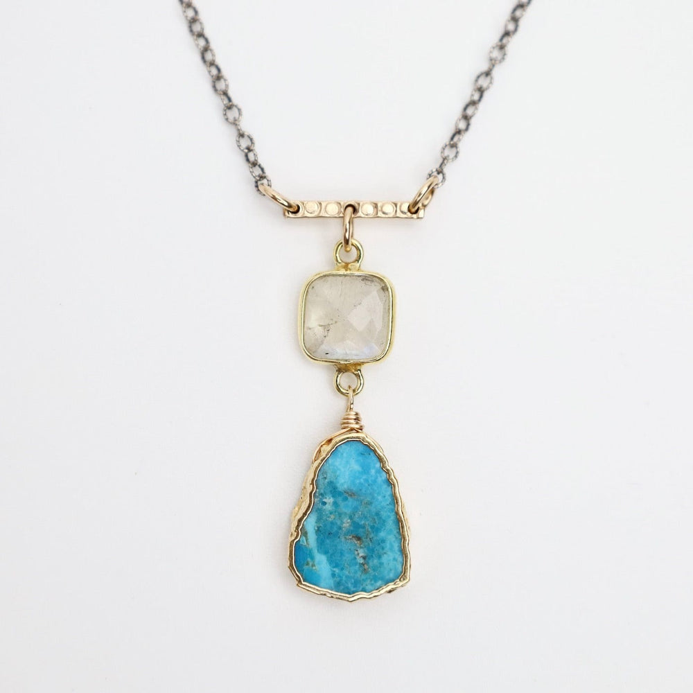 
                      
                        NKL-GF Turquoise & Moonstone Slice Pendant Necklace
                      
                    