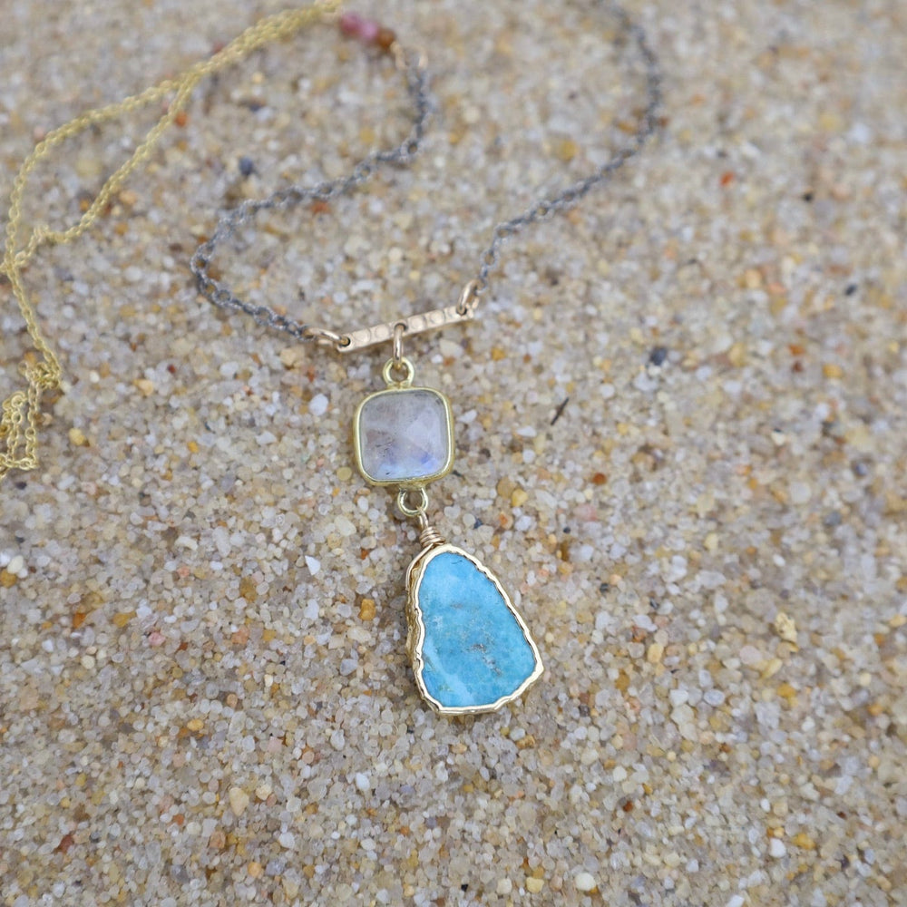 
                      
                        NKL-GF Turquoise & Moonstone Slice Pendant Necklace
                      
                    