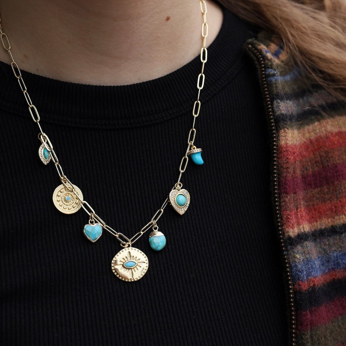 NKL-GF Turquoise Multi Charm Necklace