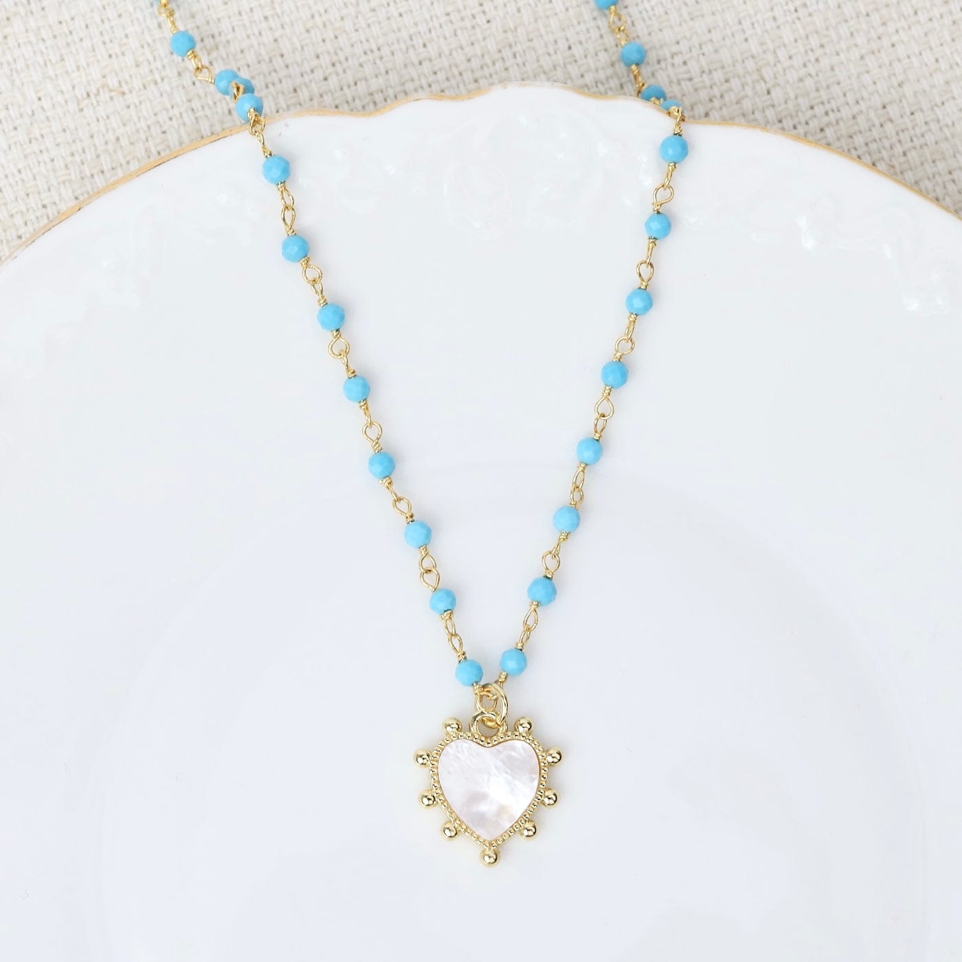 NKL-GF Turquoise Rosary and Heart Pendant Necklace