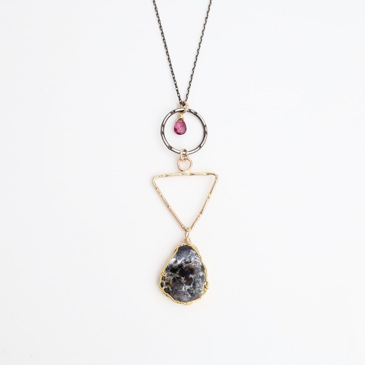 NKL-GF Two Tone Dendrite Opal and Garnet Pendant