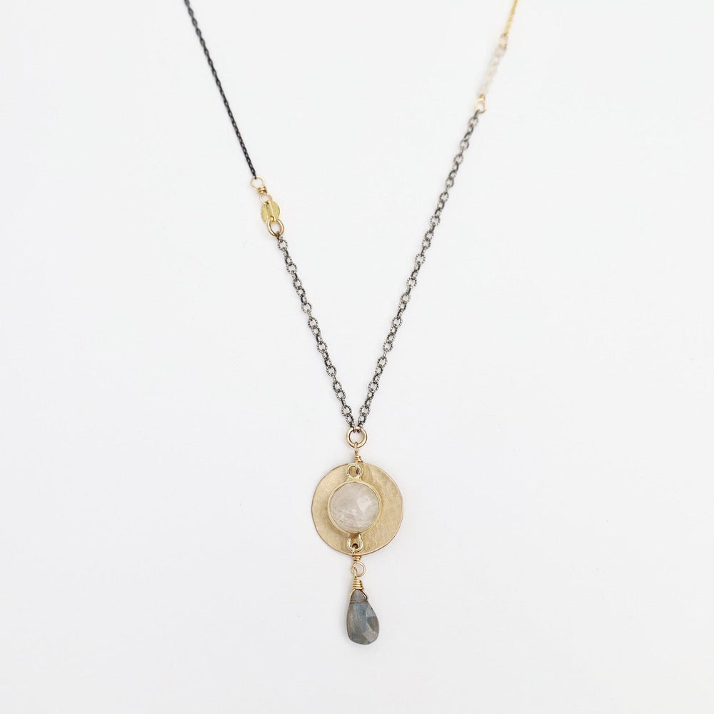 NKL-GF Two Tone Moonstone & Labradorite Drop Necklace