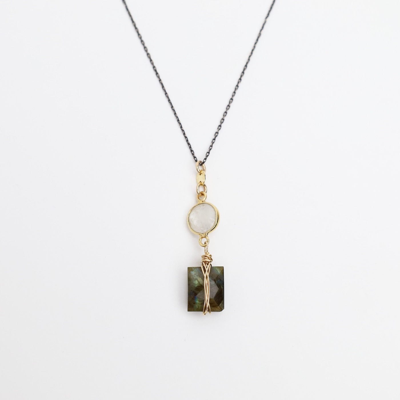 NKL-GF Two Tone Moonstone & Labradorite Rectangle Necklace