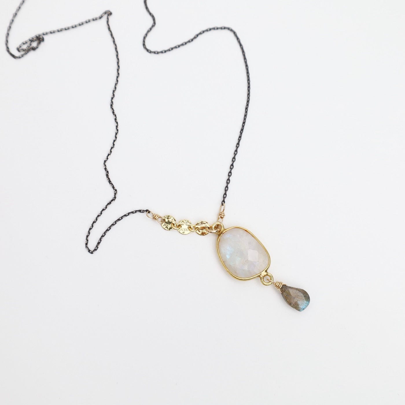 Load image into Gallery viewer, NKL-GF Two Tone Moonstone Slice Pendant Necklace
