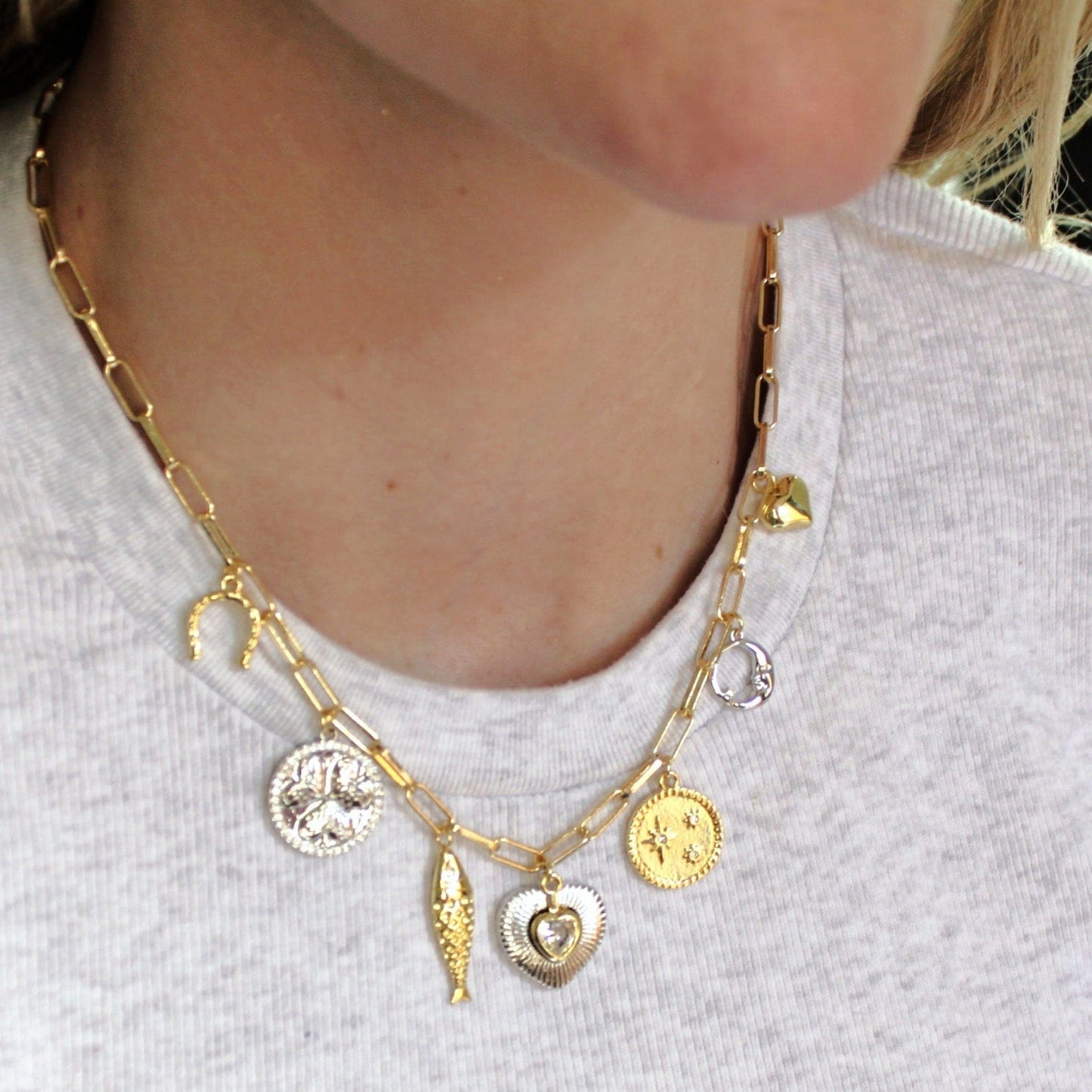 NKL-GF Two Tone Multi Charm Necklace