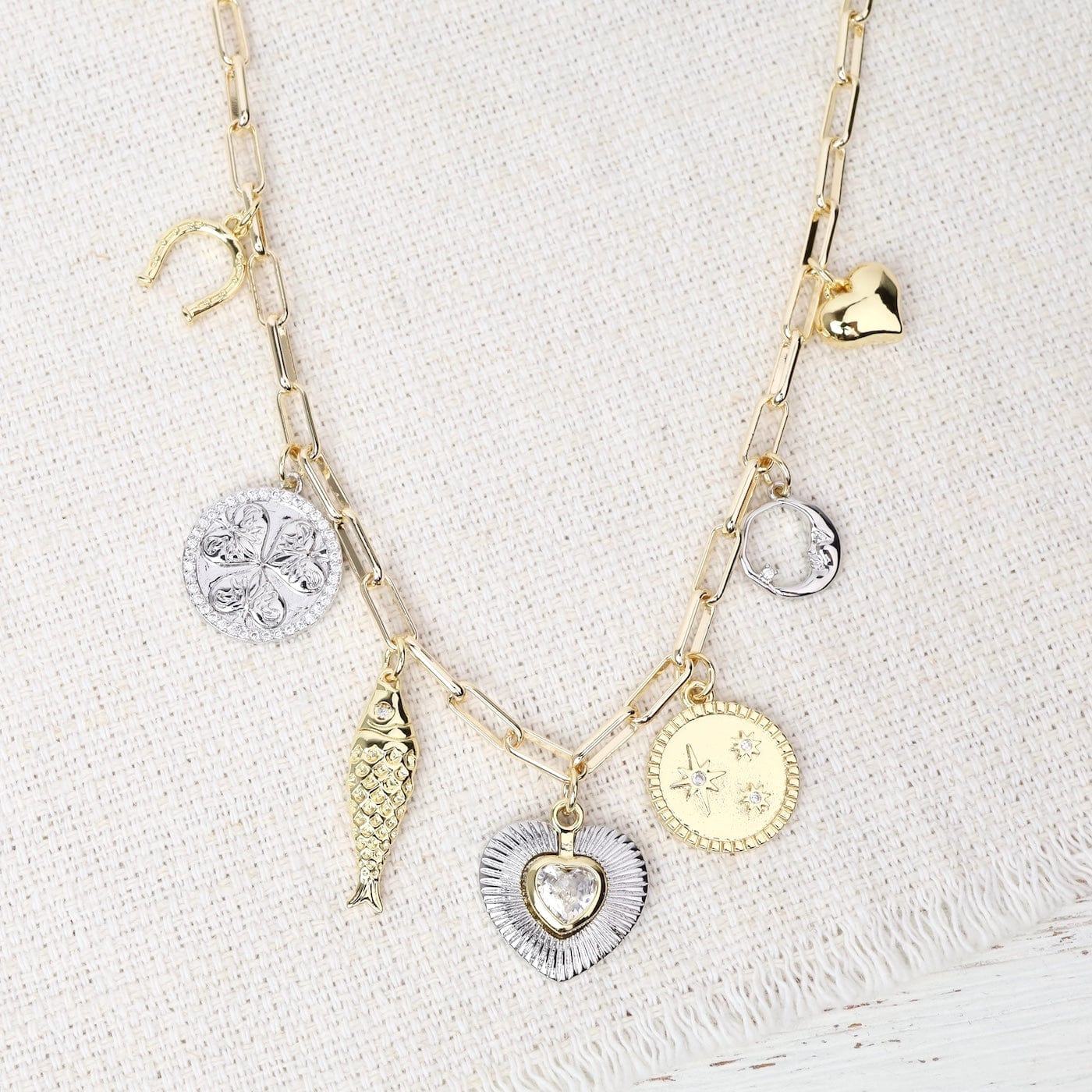 NKL-GF Two Tone Multi Charm Necklace