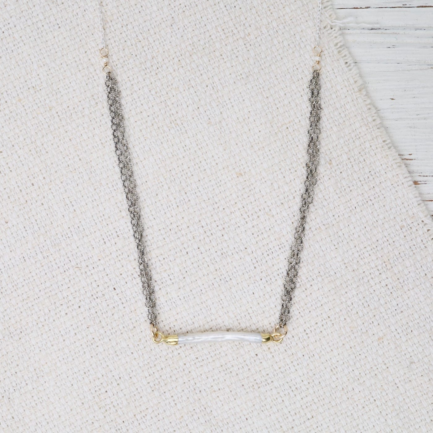 NKL-GF Two Tone Necklace with Biwa Pearl