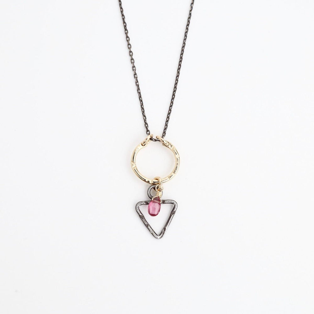 NKL-GF Two Tone Triangle and Circle with Garnet Pendant