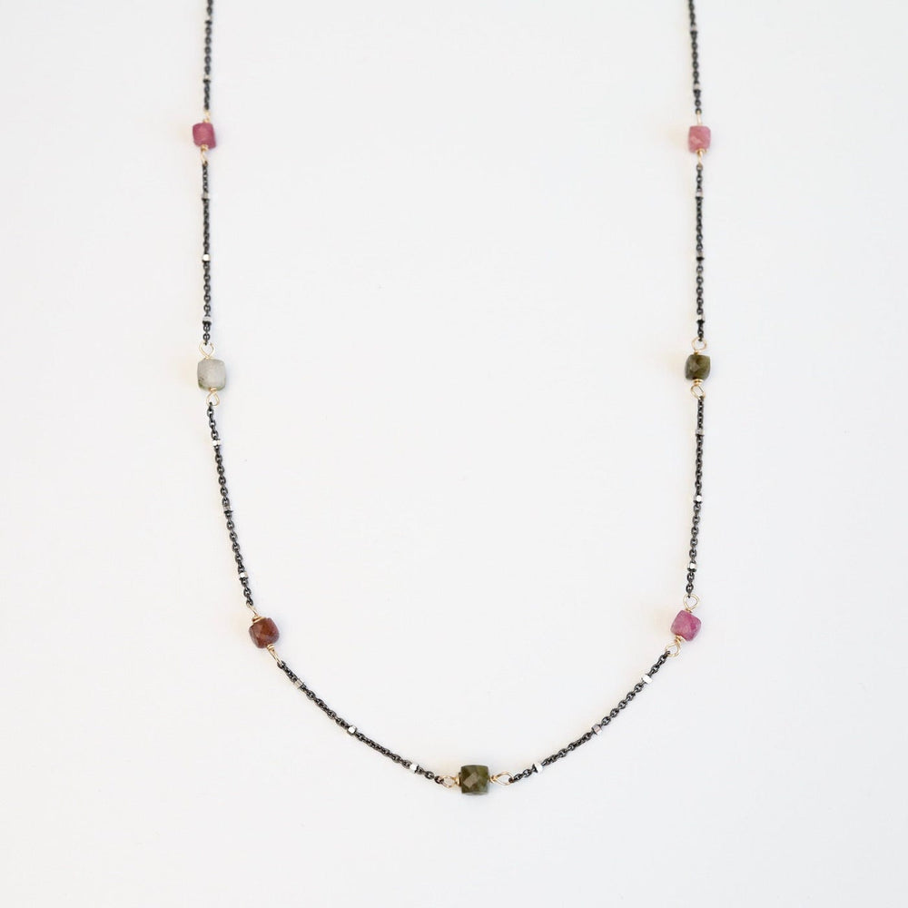 NKL-GF Watermelon Tourmaline Cube Station Necklace