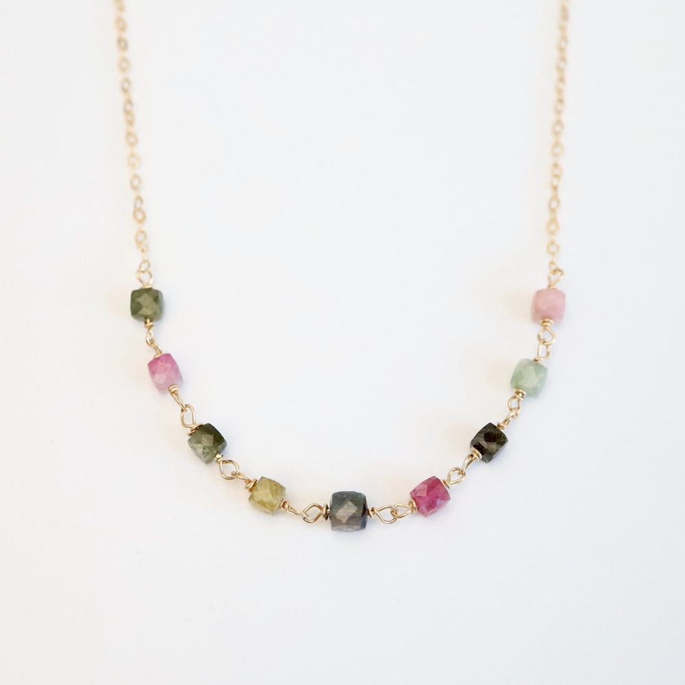 NKL-GF Watermelon Tourmaline Handmade Bead Chain Necklace