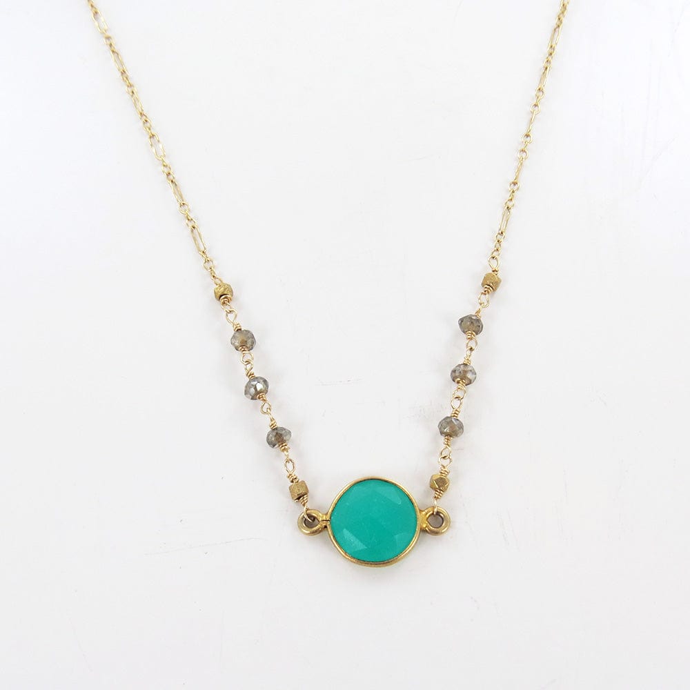 NKL-GF WHISKEY QUARTZ AND OVAL CHRYSOPHASE NECKLACE