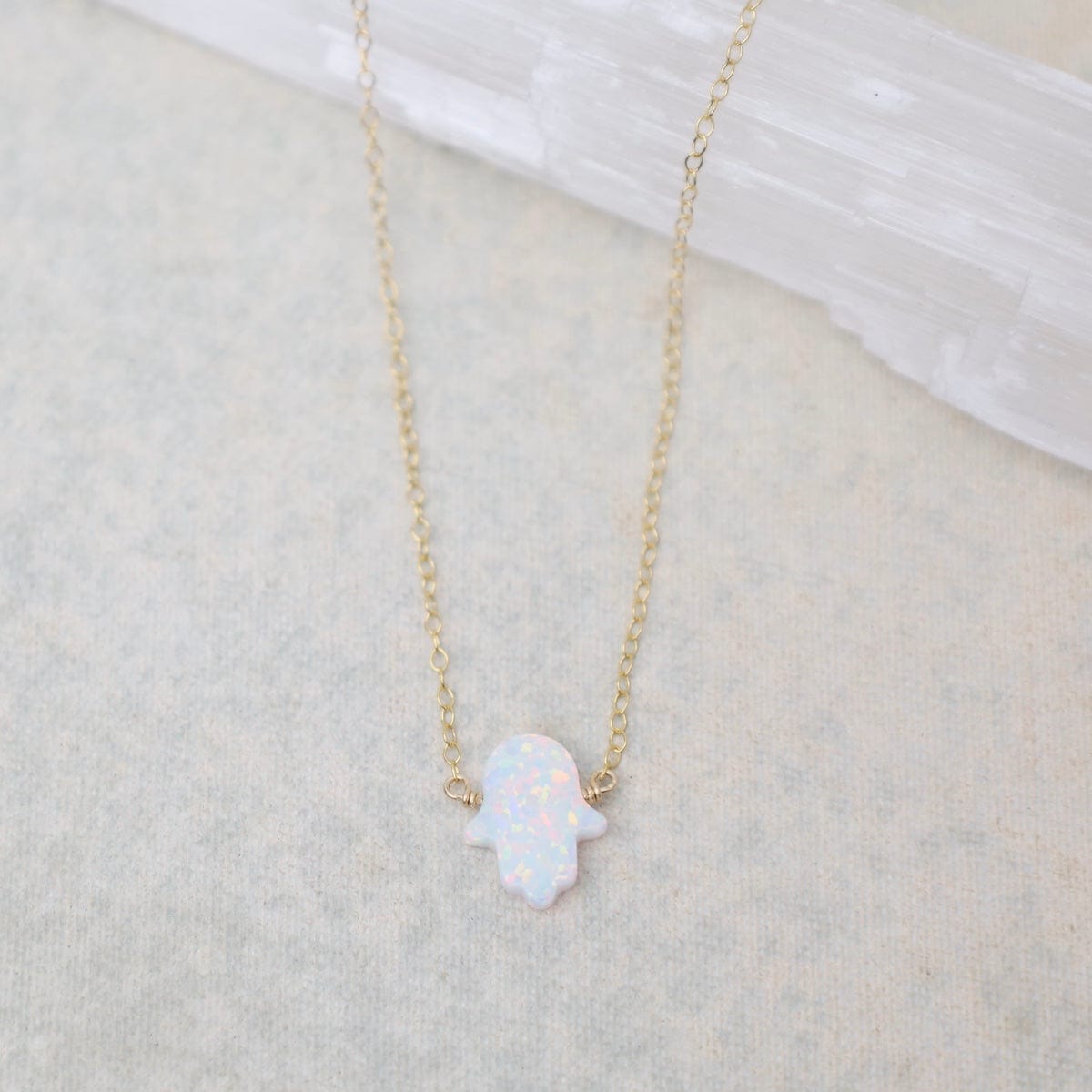 NKL-GF White Opal Hamsa Necklace