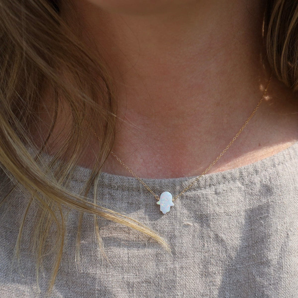 NKL-GF White Opal Hamsa Necklace