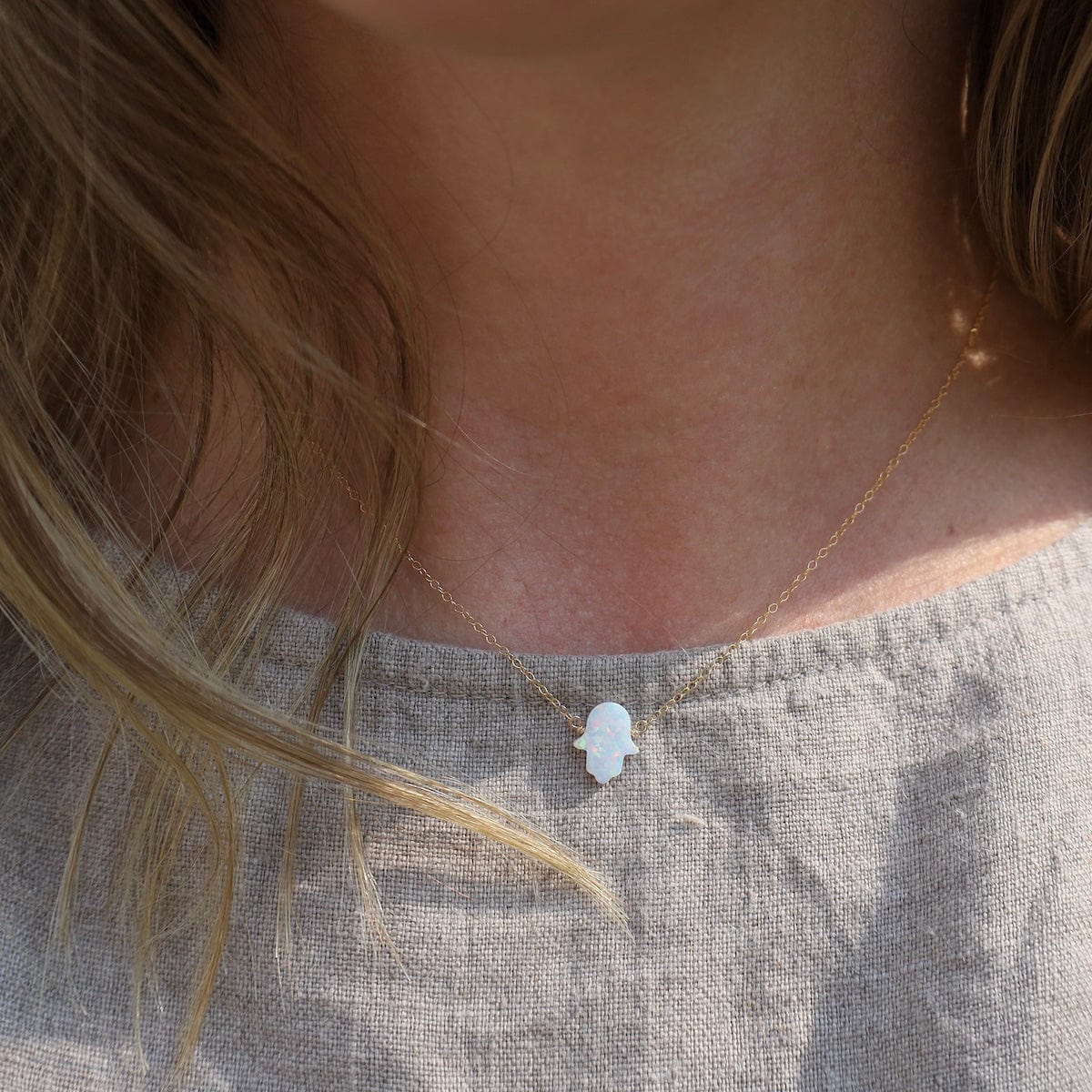 NKL-GF White Opal Hamsa Necklace