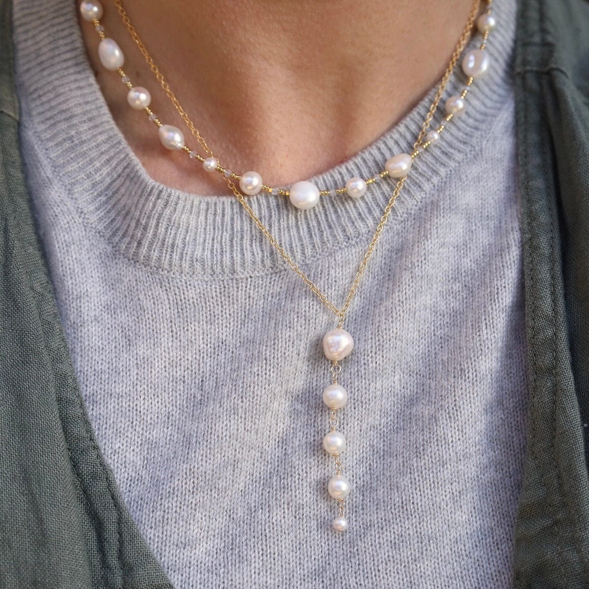 NKL-GF White Pearl and Glass Necklace