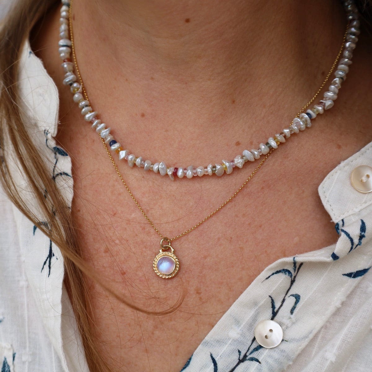 NKL-GF White Pearl & Multi-Color Sapphire Necklace