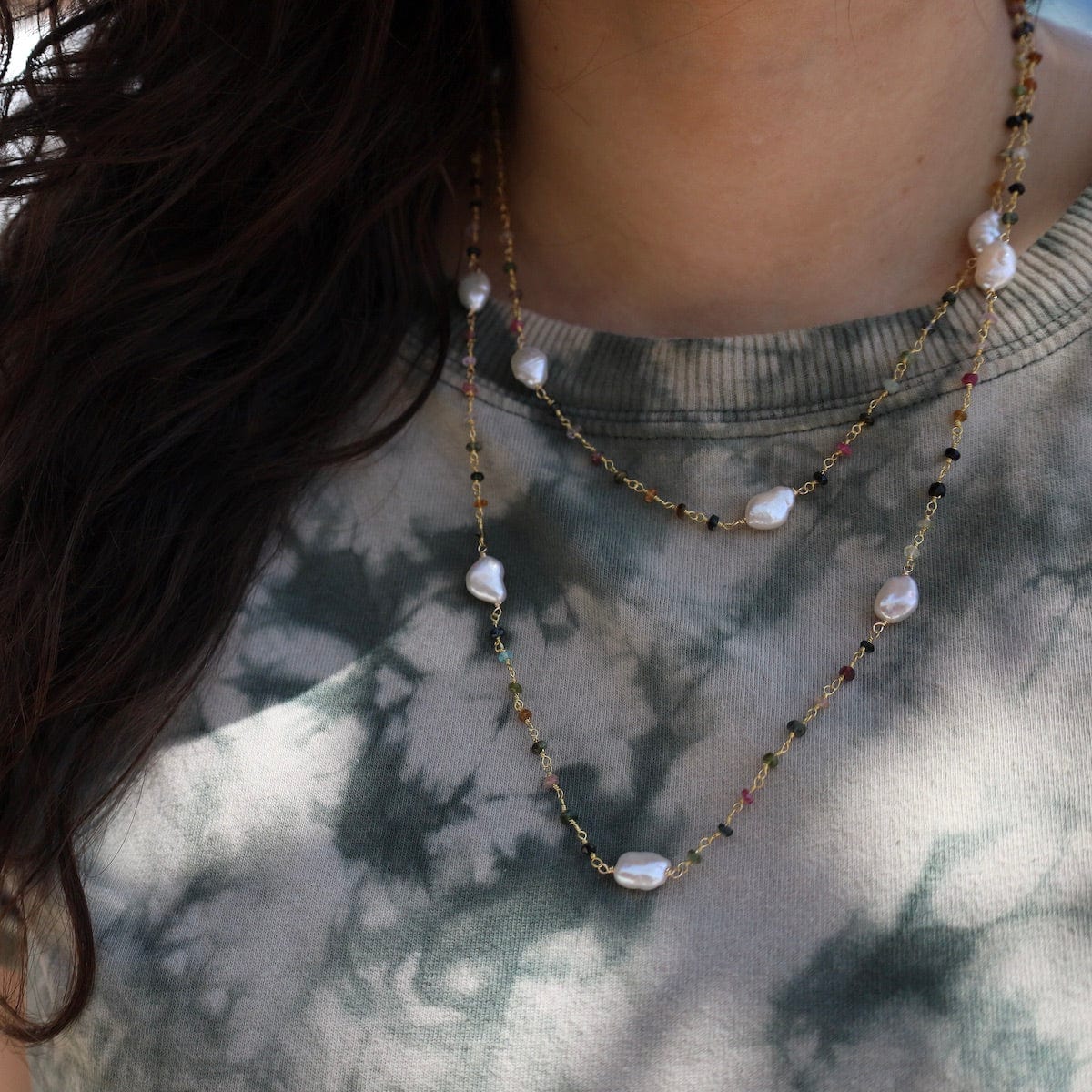 NKL-GF White Pearl &  Tourmaline Necklace