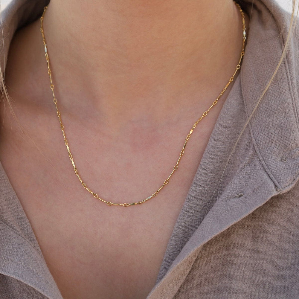 NKL-GF Yellow Gold-Filled 1.4mm Dapped Bar & Link Chain Necklace