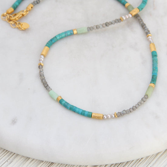 Load image into Gallery viewer, NKL-GPL 3mm Labradorite &amp;amp; Turquoise Necklace

