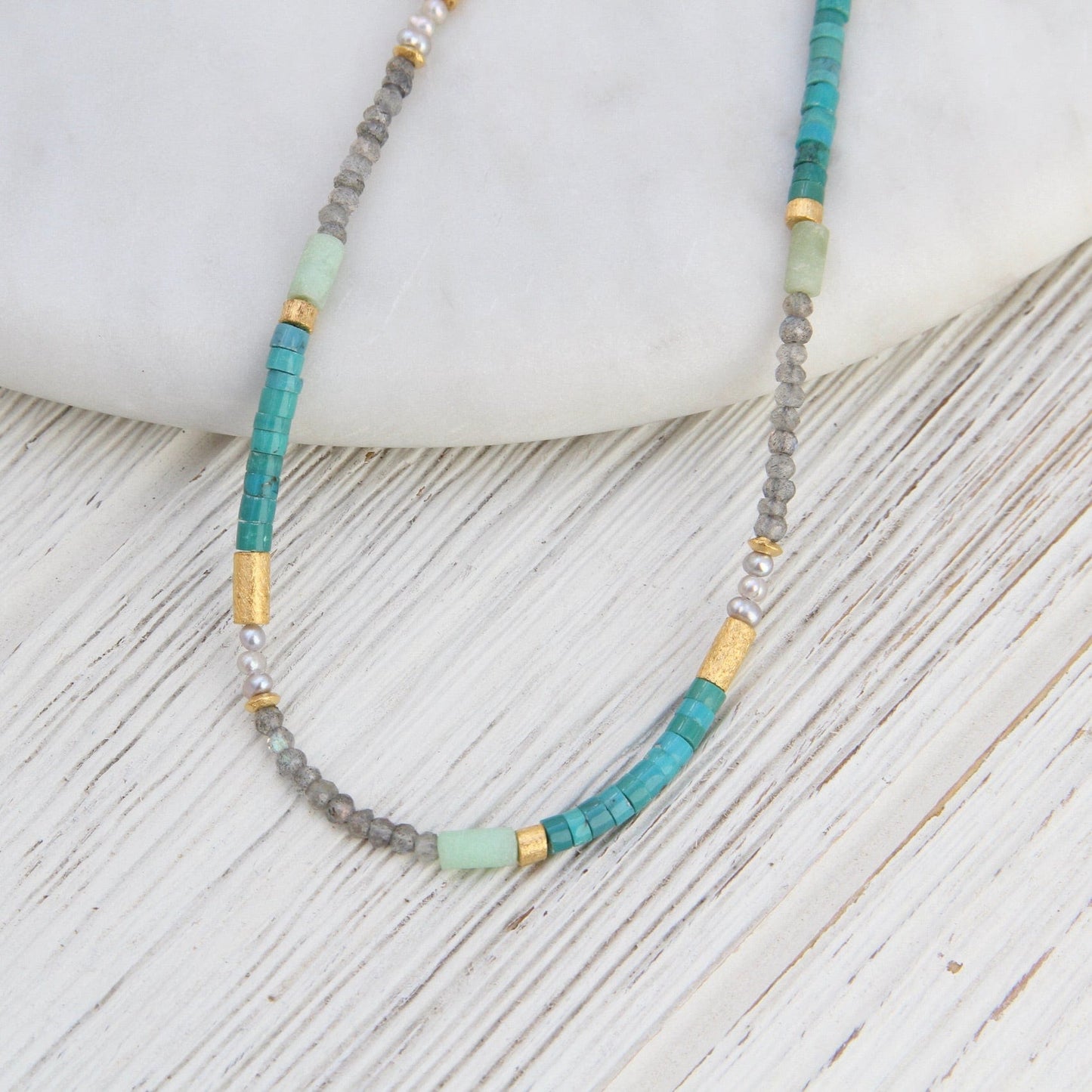 Load image into Gallery viewer, NKL-GPL 3mm Labradorite &amp;amp; Turquoise Necklace
