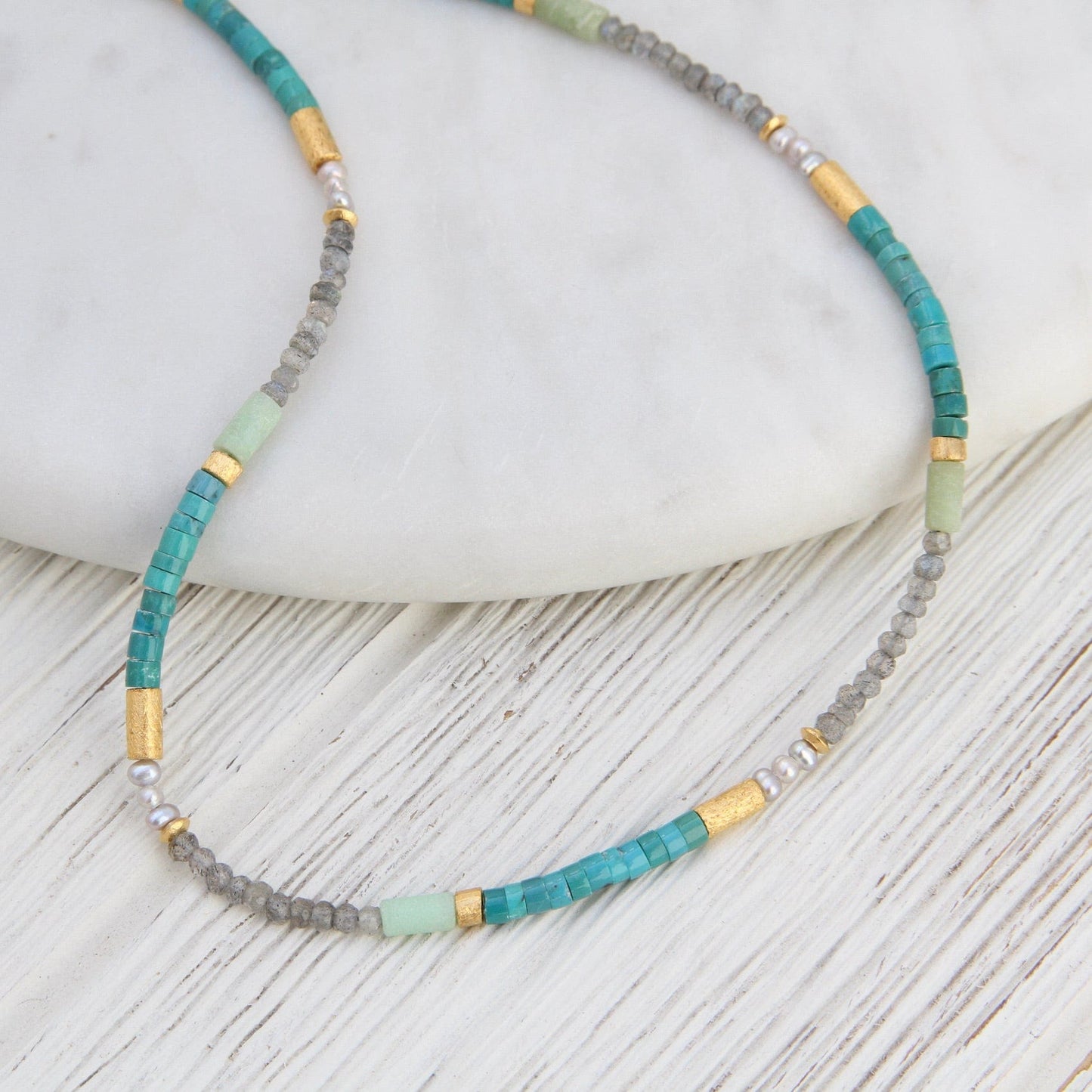 NKL-GPL 3mm Labradorite & Turquoise Necklace