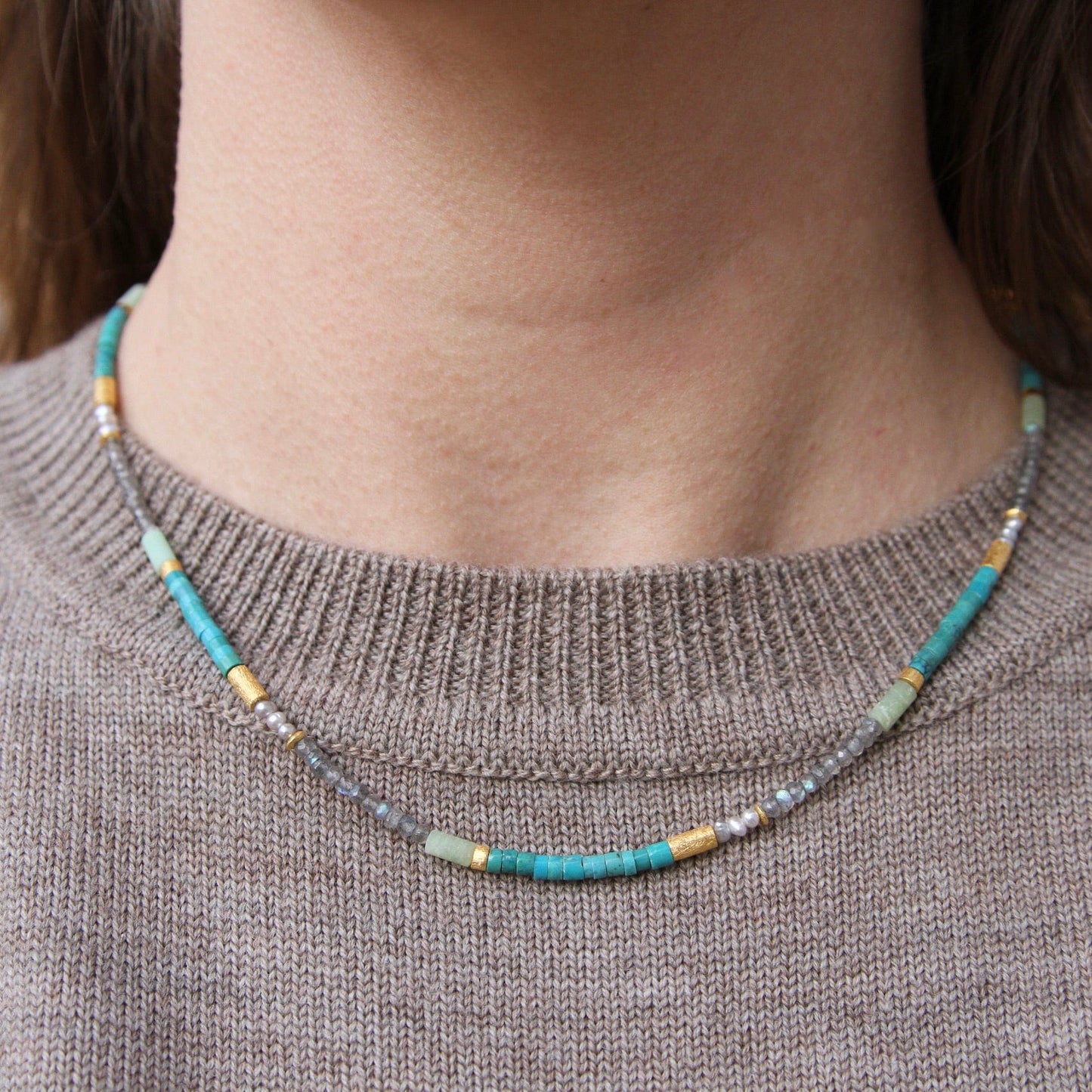 NKL-GPL 3mm Labradorite & Turquoise Necklace