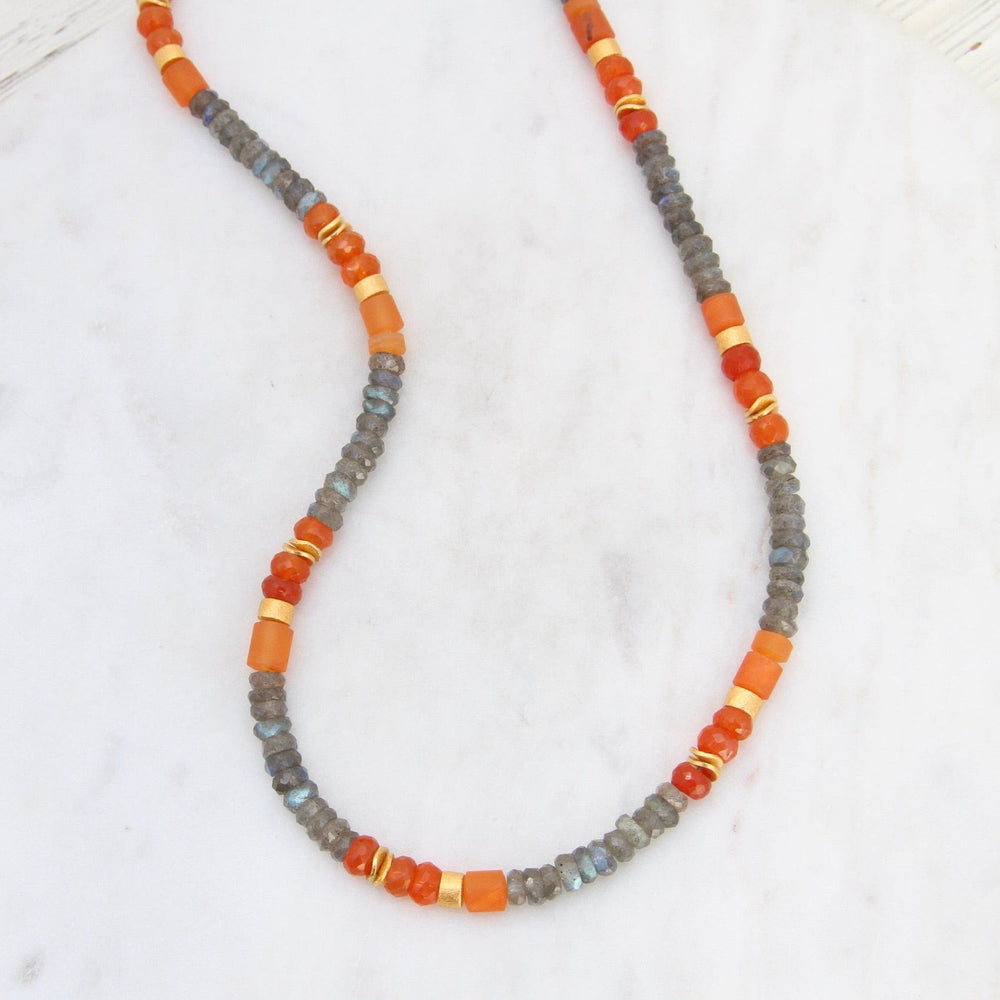 NKL-GPL 5mm Labradorite & Carnelian Necklace